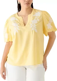 Plus Short Sleeve Split Neck Top