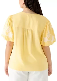 Plus Short Sleeve Split Neck Top