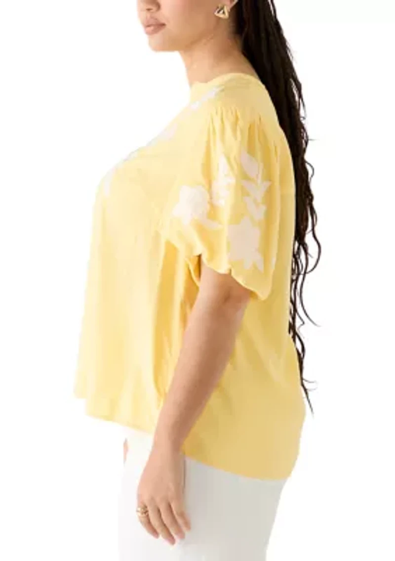Plus Short Sleeve Split Neck Top