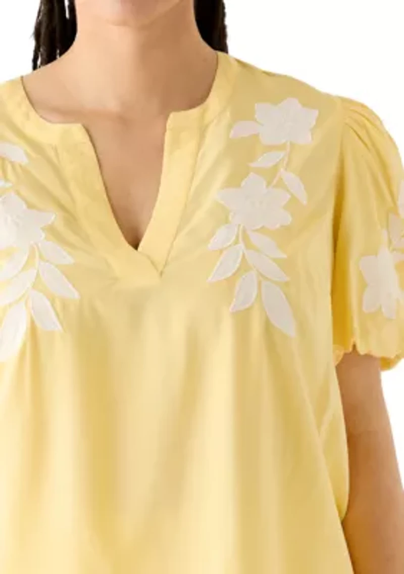 Plus Short Sleeve Split Neck Top