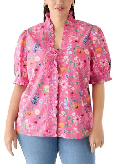 Plus Smocked Ruffle Neck Top