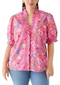 Plus Smocked Ruffle Neck Top