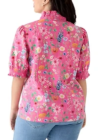 Plus Smocked Ruffle Neck Top