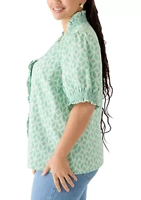 Plus Smocked Ruffle Neck Top