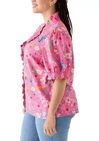 Plus Smocked Ruffle Neck Top