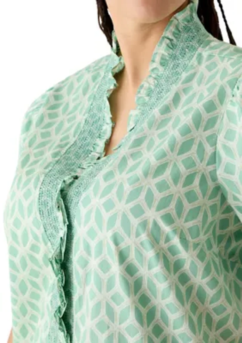 Plus Smocked Ruffle Neck Top