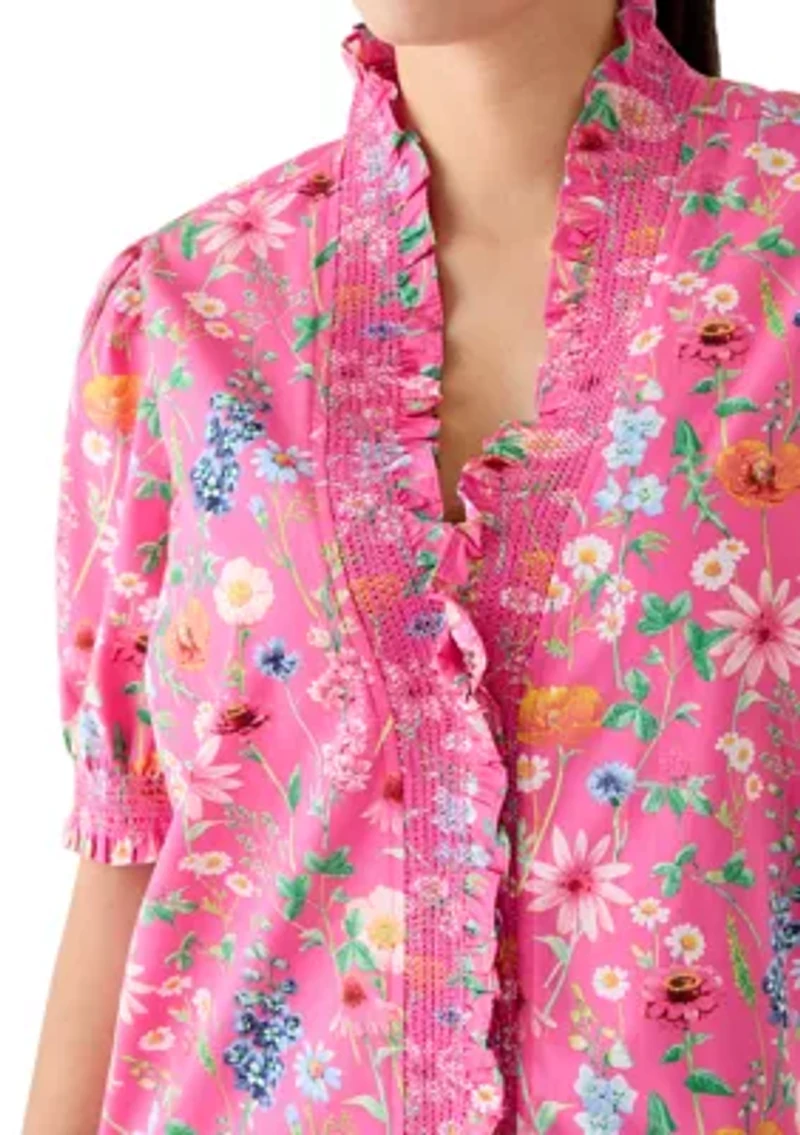 Plus Smocked Ruffle Neck Top