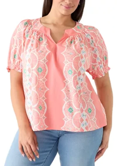 Plus Print Peasant Top