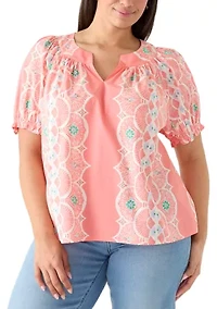 Plus Print Peasant Top