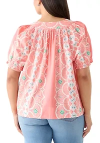 Plus Print Peasant Top