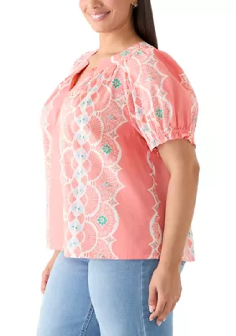 Plus Print Peasant Top