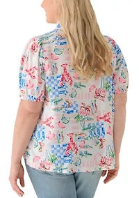 Plus Print Ruffle Neck Top