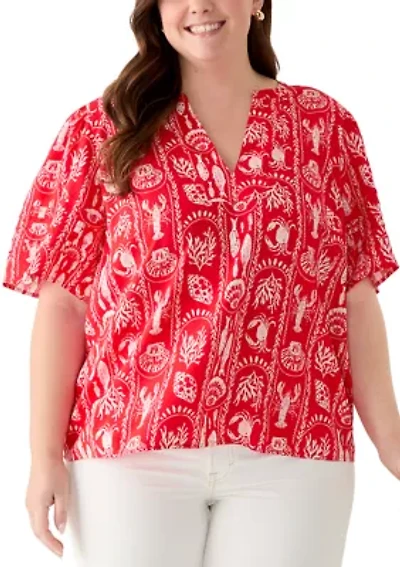 Plus Notch Neck Print Top