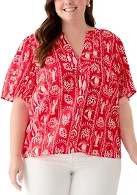 Plus Notch Neck Print Top