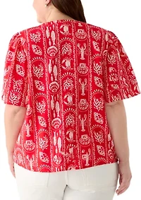 Plus Notch Neck Print Top