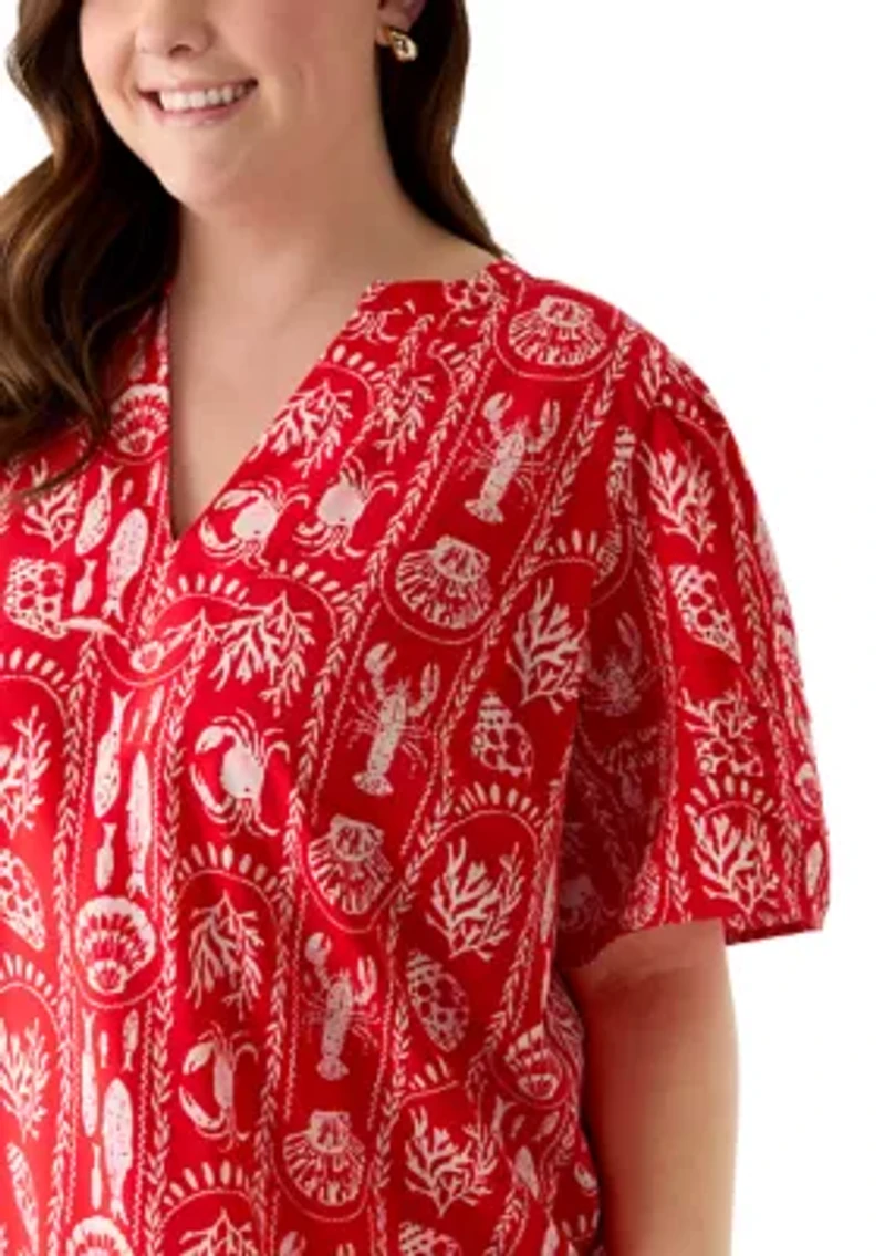 Plus Notch Neck Print Top