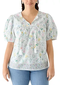 Plus Print Peasant Shirt with Tassels