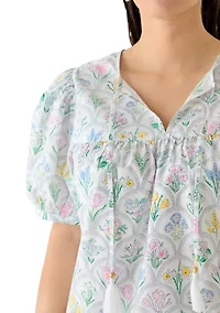 Plus Print Peasant Shirt with Tassels