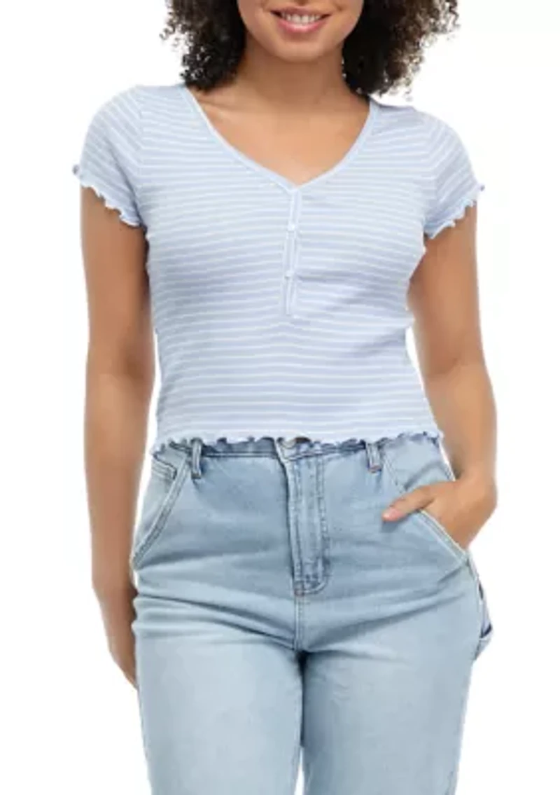 Short Sleeve Frayed Henley Shirt