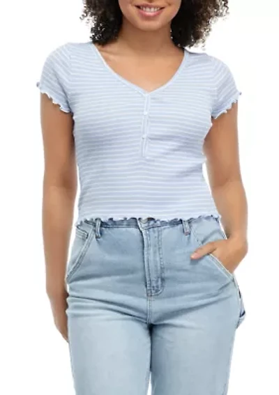 Short Sleeve Frayed Henley Shirt