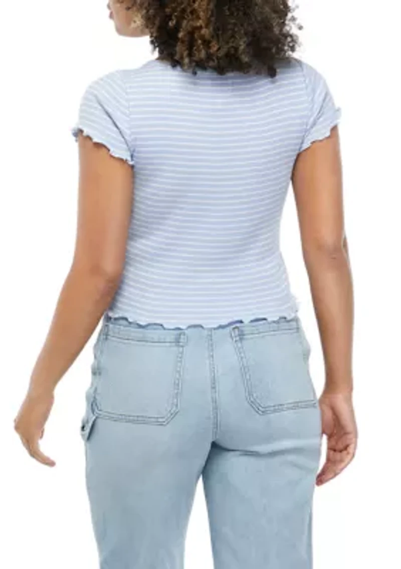 Short Sleeve Frayed Henley Shirt