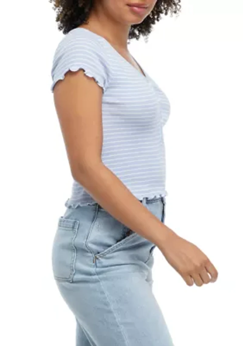 Short Sleeve Frayed Henley Shirt