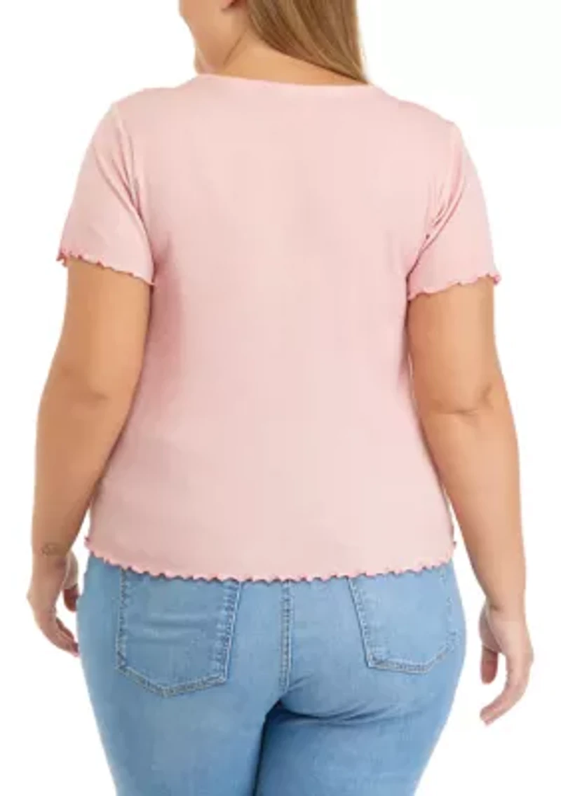 Plus Short Sleeve Solid Henley T-Shirt