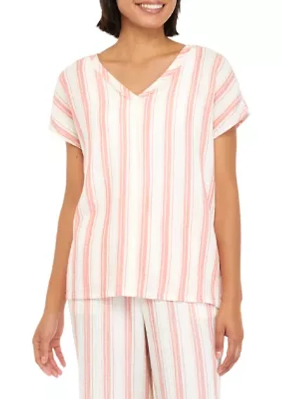 Women's Short Sleeve Cotton Gauze V-Neck Dolman Top