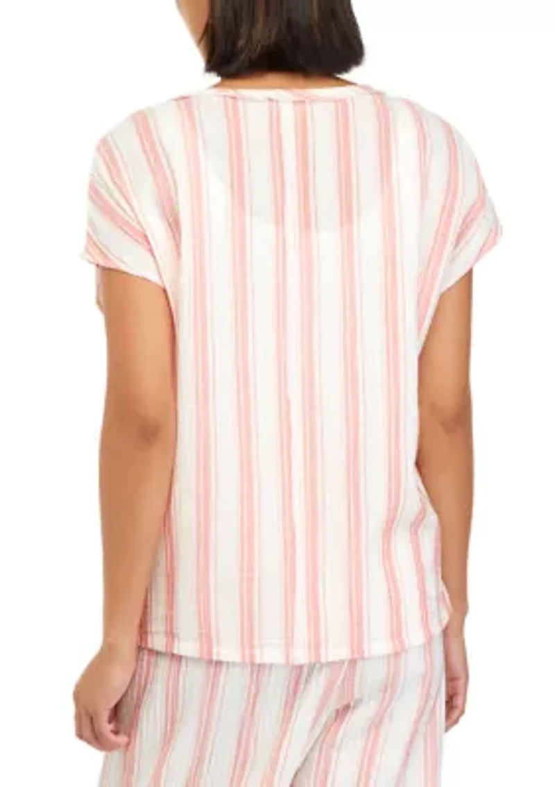 Women's Short Sleeve Cotton Gauze V-Neck Dolman Top