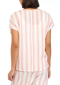 Women's Short Sleeve Cotton Gauze V-Neck Dolman Top