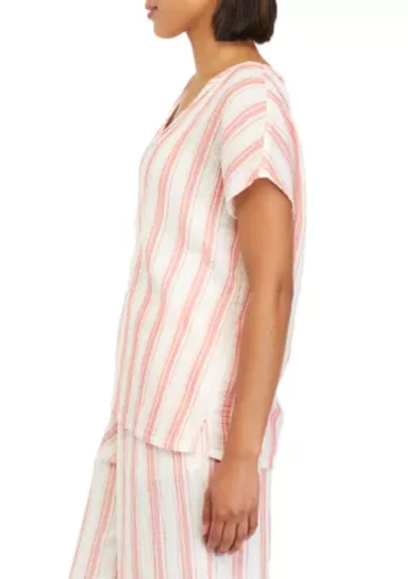 Women's Short Sleeve Cotton Gauze V-Neck Dolman Top