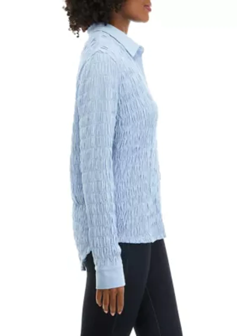 Women's Textured Knit Button Down Shirt