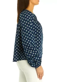 Women's Pintuck Yoke Button Down Printed Top