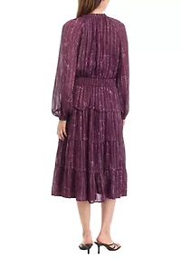Women's Smocked Waist Printed Midi Dress