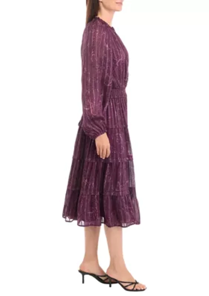 Women's Smocked Waist Printed Midi Dress