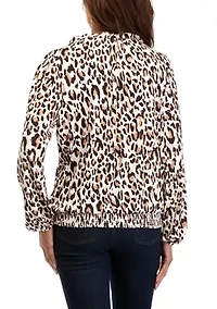Women's Long Sleeve Banded Bottom Printed Top