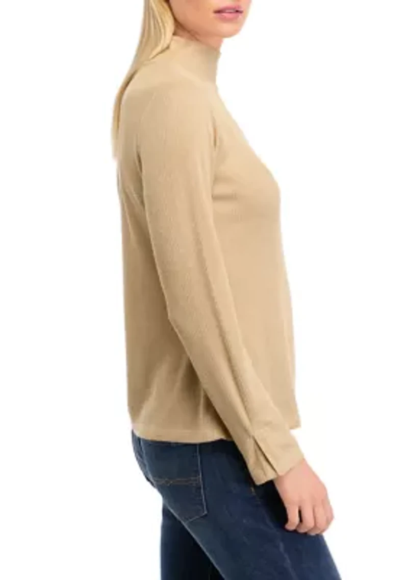 Women's Long Sleeve Ribbed Mock Neck Sweater