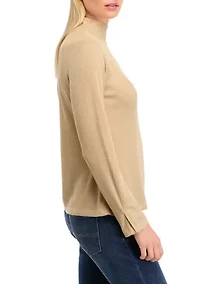Women's Long Sleeve Ribbed Mock Neck  Sweater