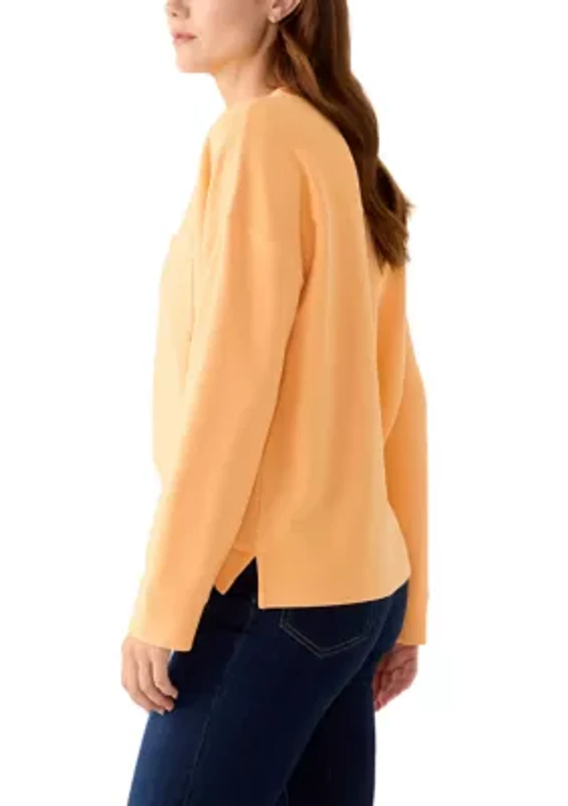 Women's Long Sleeve Ottoman Split Neck T-Shirt
