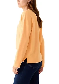 Women's Long Sleeve Ottoman Split Neck T-Shirt