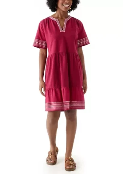 Women's Embroidered Knit Woven Dress