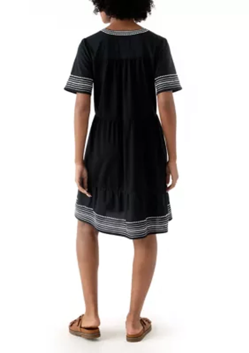 Women's Embroidered Knit Woven Dress