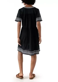 Women's Embroidered Knit Woven Dress