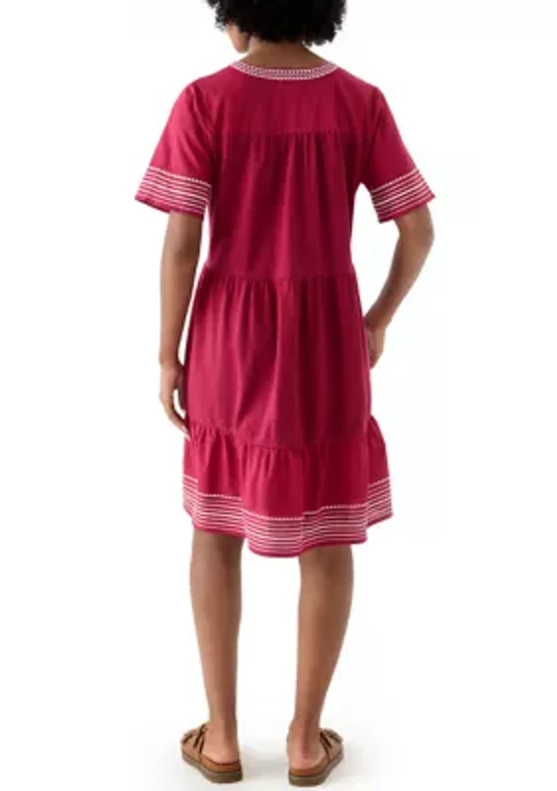 Women's Embroidered Knit Woven Dress