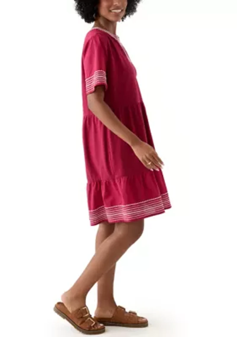 Women's Embroidered Knit Woven Dress