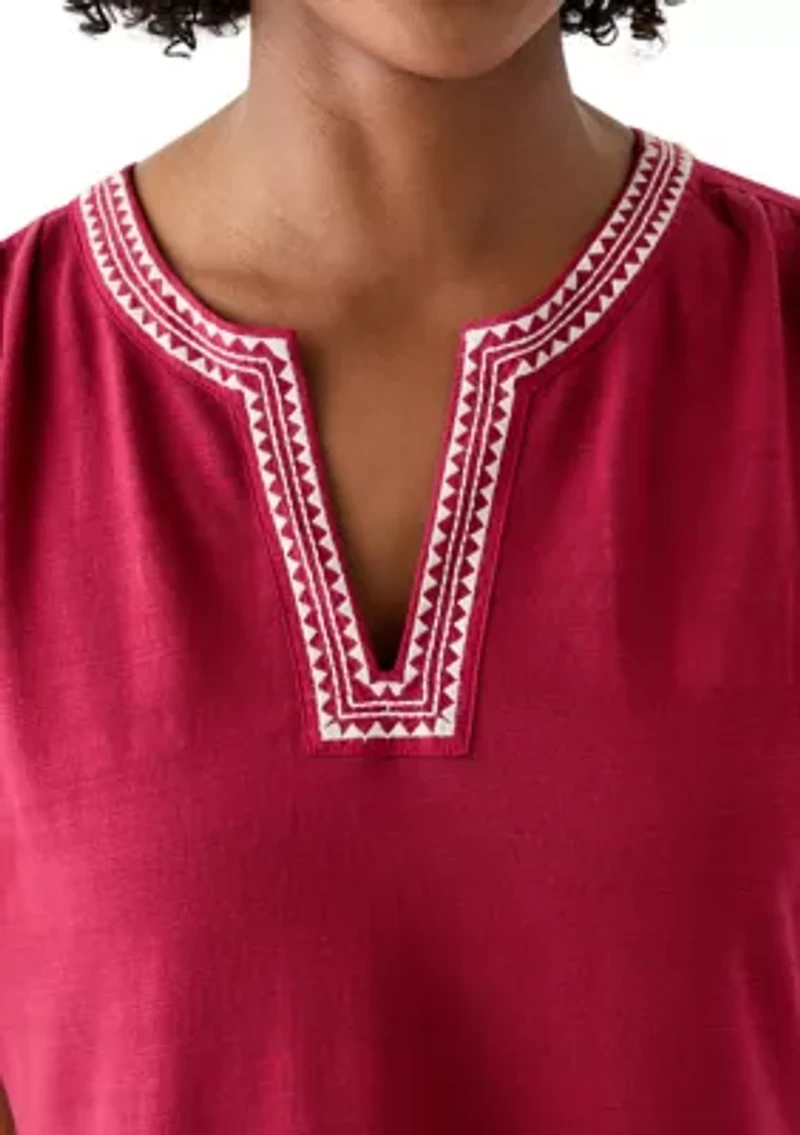 Women's Embroidered Knit Woven Dress