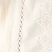 Women's Short Sleeve Embroidered Pintuck Blouse