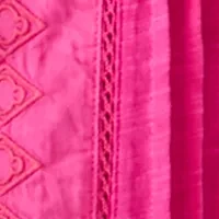 Women's Short Sleeve Embroidered Pintuck Blouse