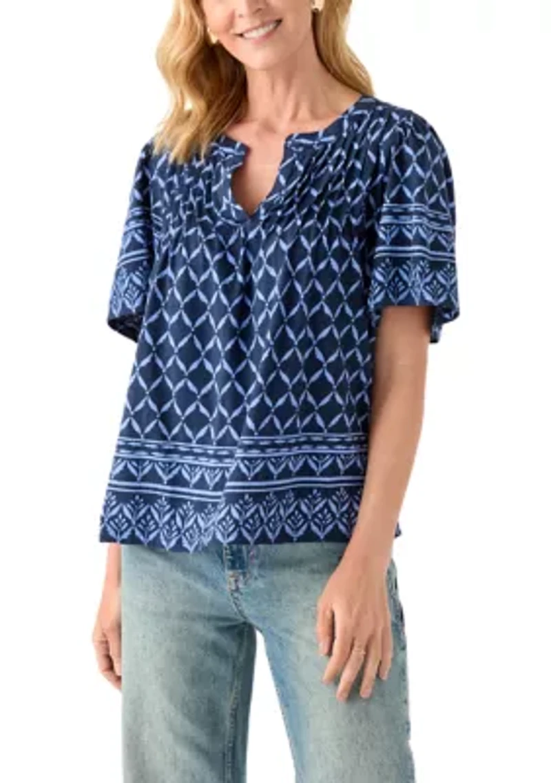 Women's Printed Pintuck Top