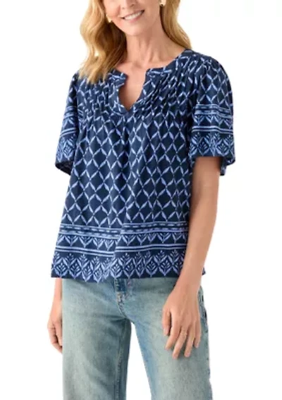 Women's Printed Pintuck Top